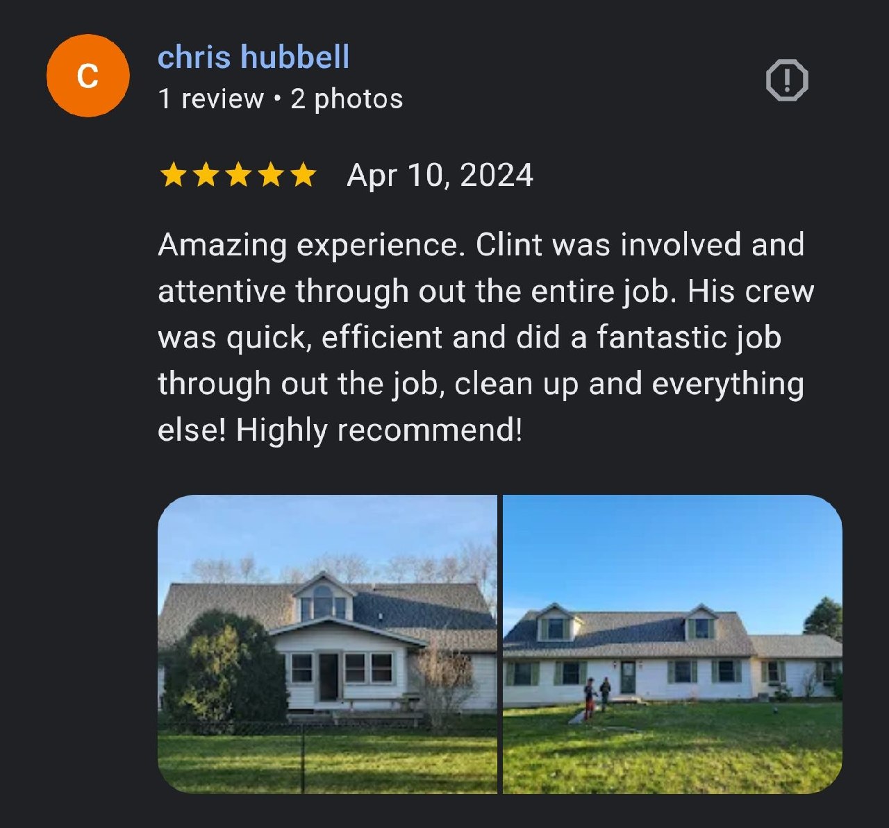 Google review from Chris Hubbell
